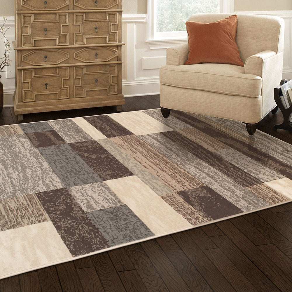 3' X 5' Beige Slate Gray And Brown Patchwork Area Rug