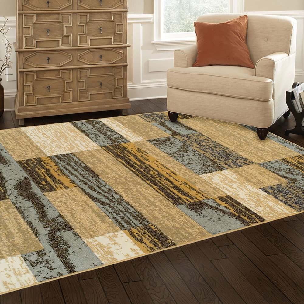 4' X 6' Blue And Beige Patchwork Area Rug