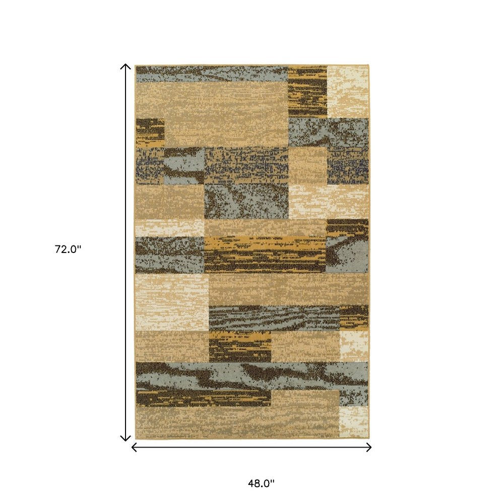4' X 6' Blue And Beige Patchwork Area Rug
