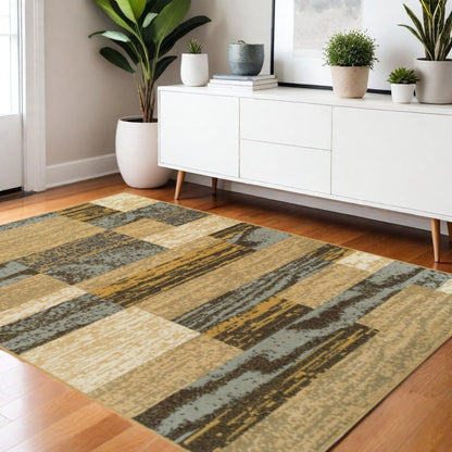 4' X 6' Blue And Beige Patchwork Area Rug