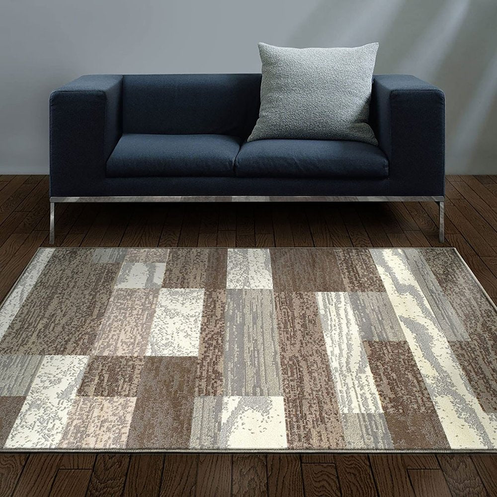 4' X 6' Blue And Ivory Patchwork Area Rug
