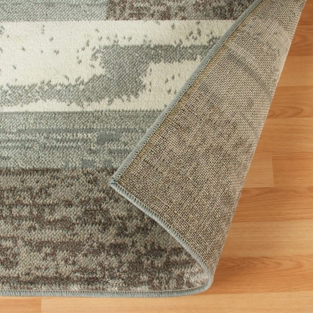 4' X 6' Blue And Ivory Patchwork Area Rug