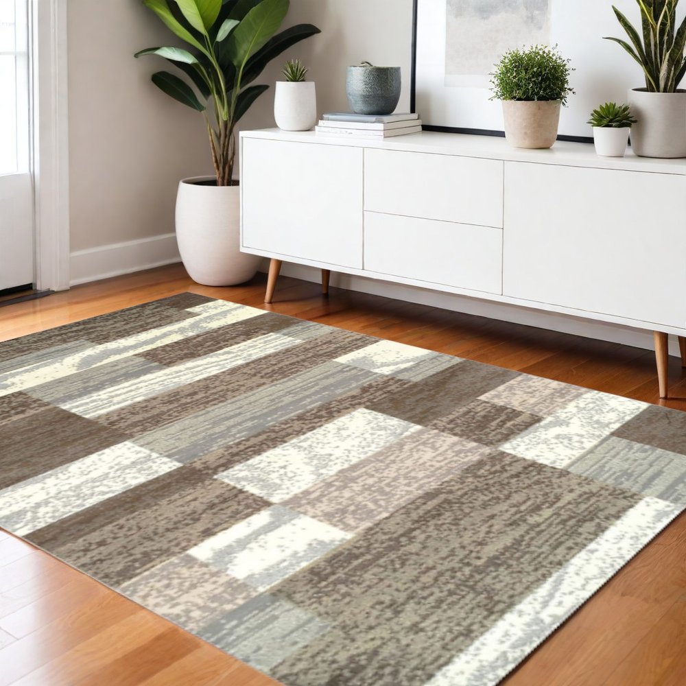 4' X 6' Blue And Ivory Patchwork Area Rug