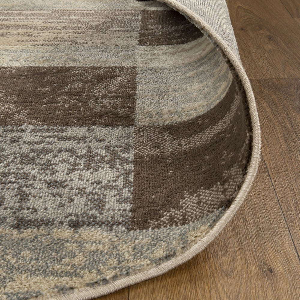 5' Beige Slate Gray And Brown Patchwork Round Rug