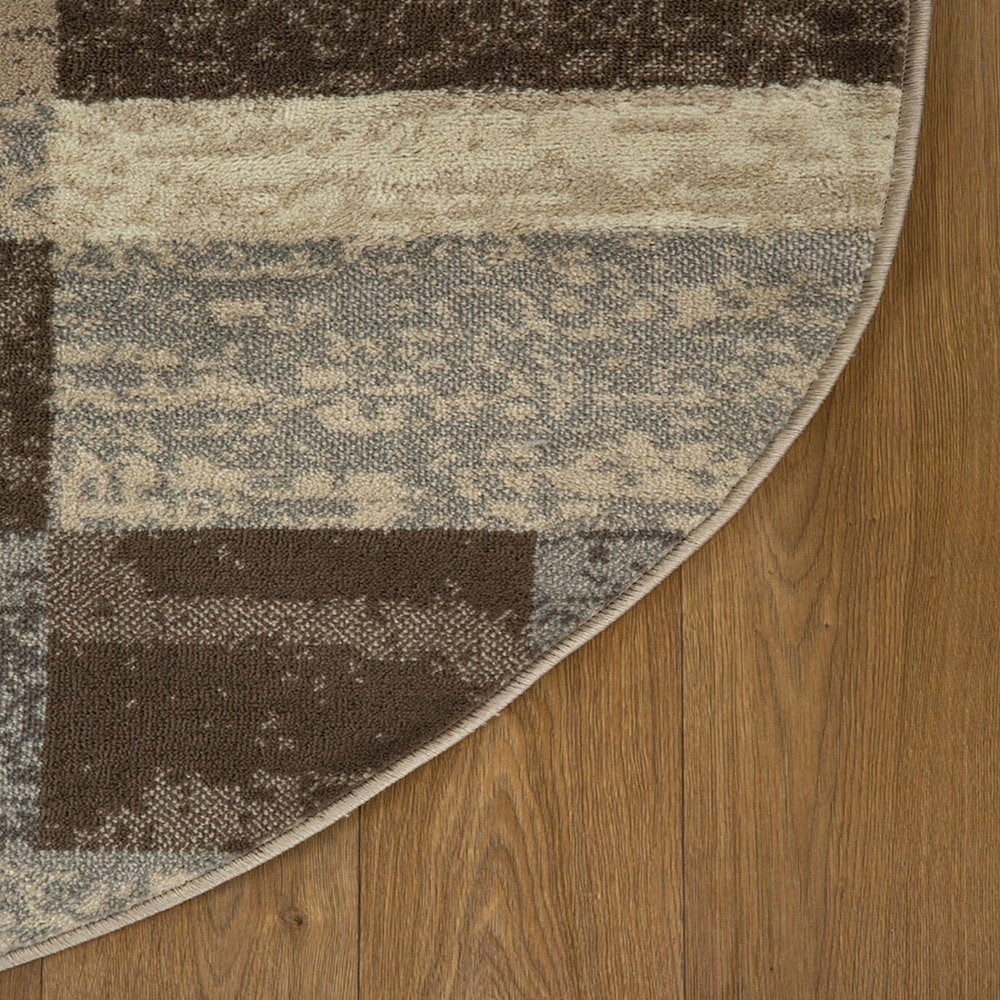 5' Beige Slate Gray And Brown Patchwork Round Rug