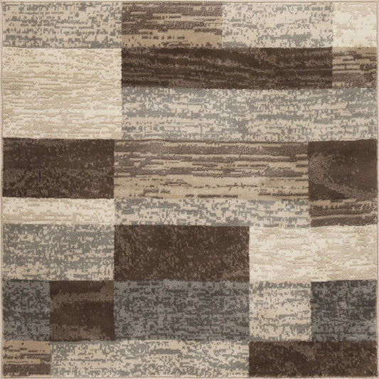 5' Beige Slate Gray And Brown Patchwork Square Rug