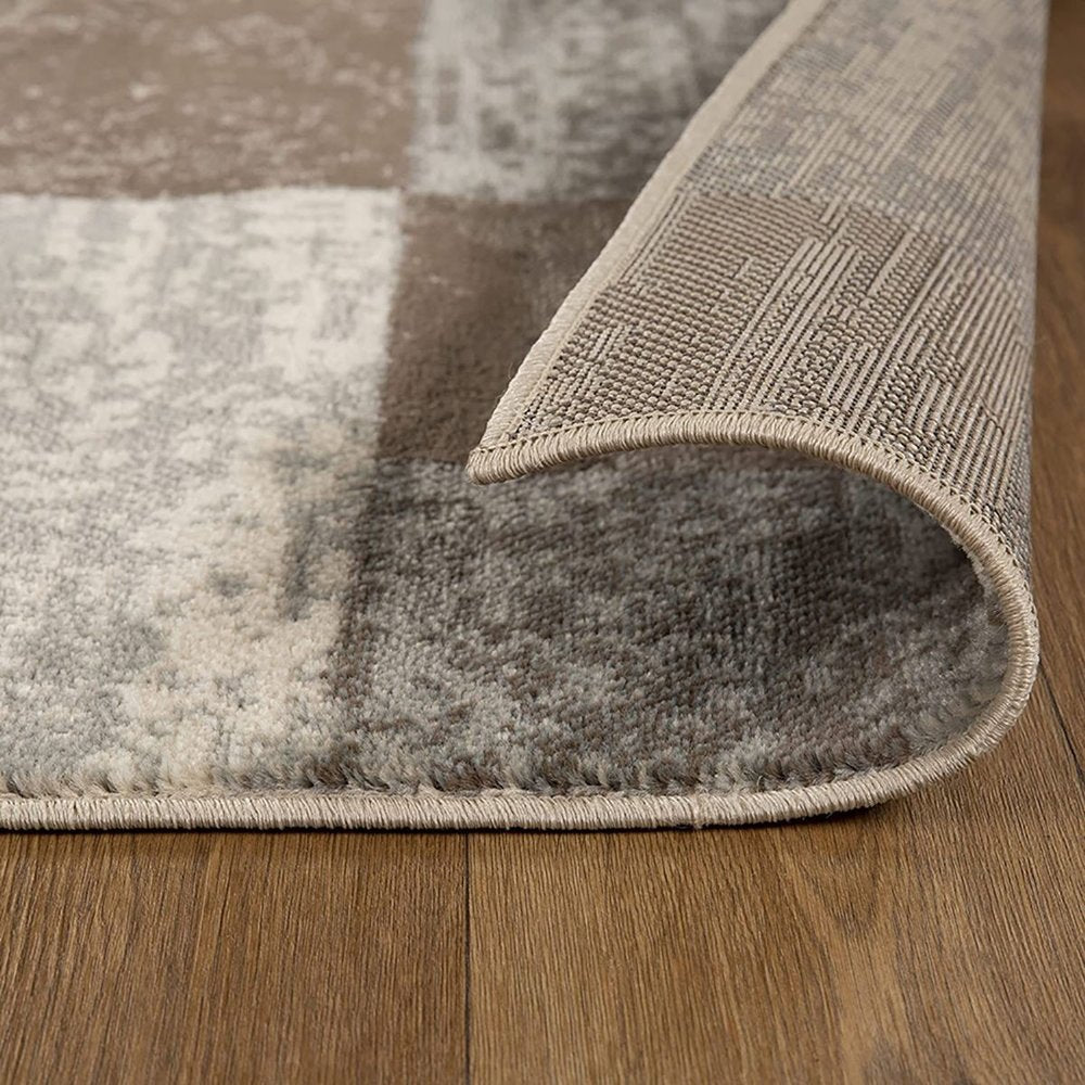 6' X 9' Beige Slate Gray And Brown Patchwork Area Rug