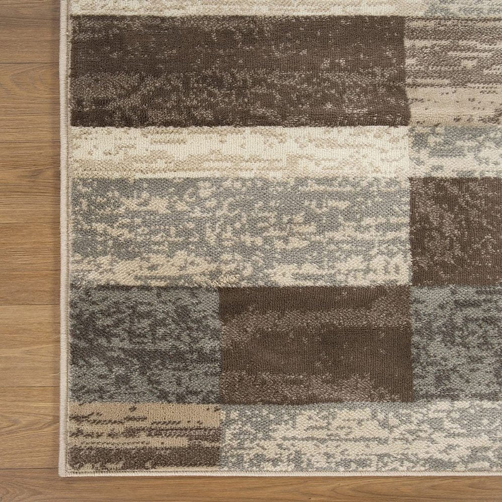 6' X 9' Beige Slate Gray And Brown Patchwork Area Rug
