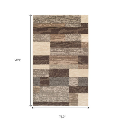 6' X 9' Beige Slate Gray And Brown Patchwork Area Rug
