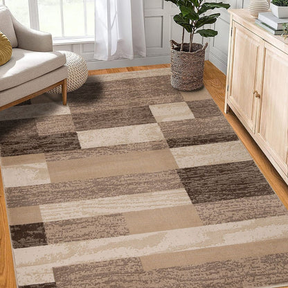 7' X 9' Beige And Brown Patchwork Area Rug