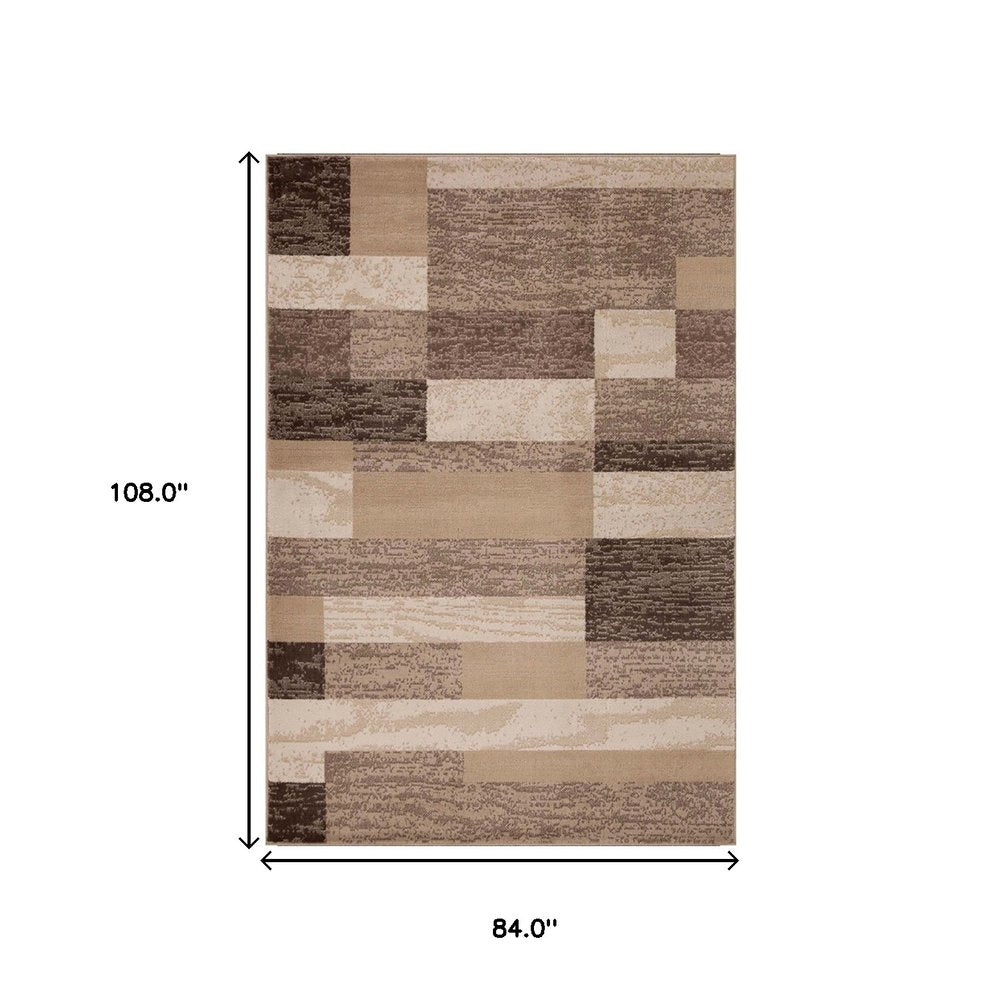 7' X 9' Beige And Brown Patchwork Area Rug