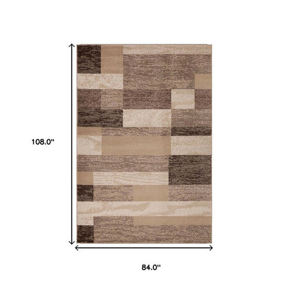 7' X 9' Beige And Brown Patchwork Area Rug