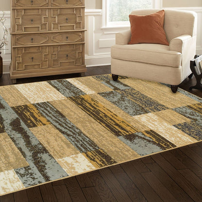 7' X 9' Blue And Beige Patchwork Area Rug