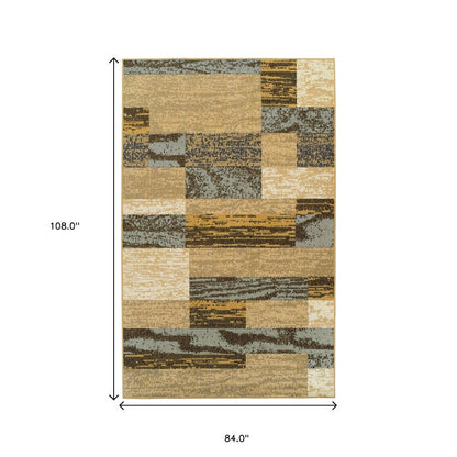 7' X 9' Blue And Beige Patchwork Area Rug
