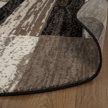 8' Black Brown And Beige Patchwork Round Rug