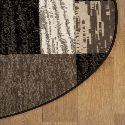 8' Black Brown And Beige Patchwork Round Rug