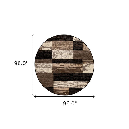 8' Black Brown And Beige Patchwork Round Rug