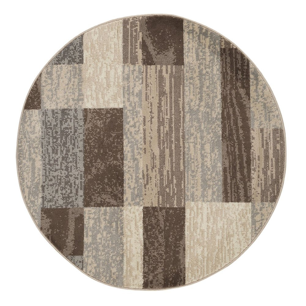 8' Beige Slate Gray And Brown Patchwork Round Rug