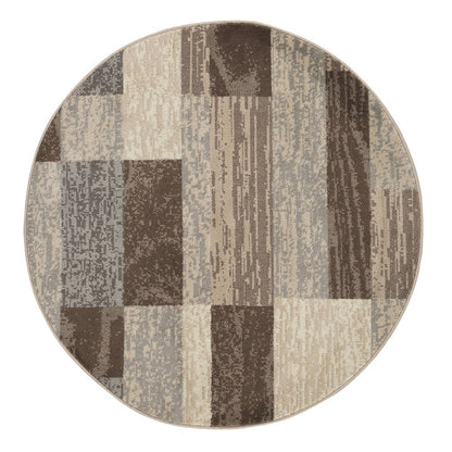 8' Beige Slate Gray And Brown Patchwork Round Rug
