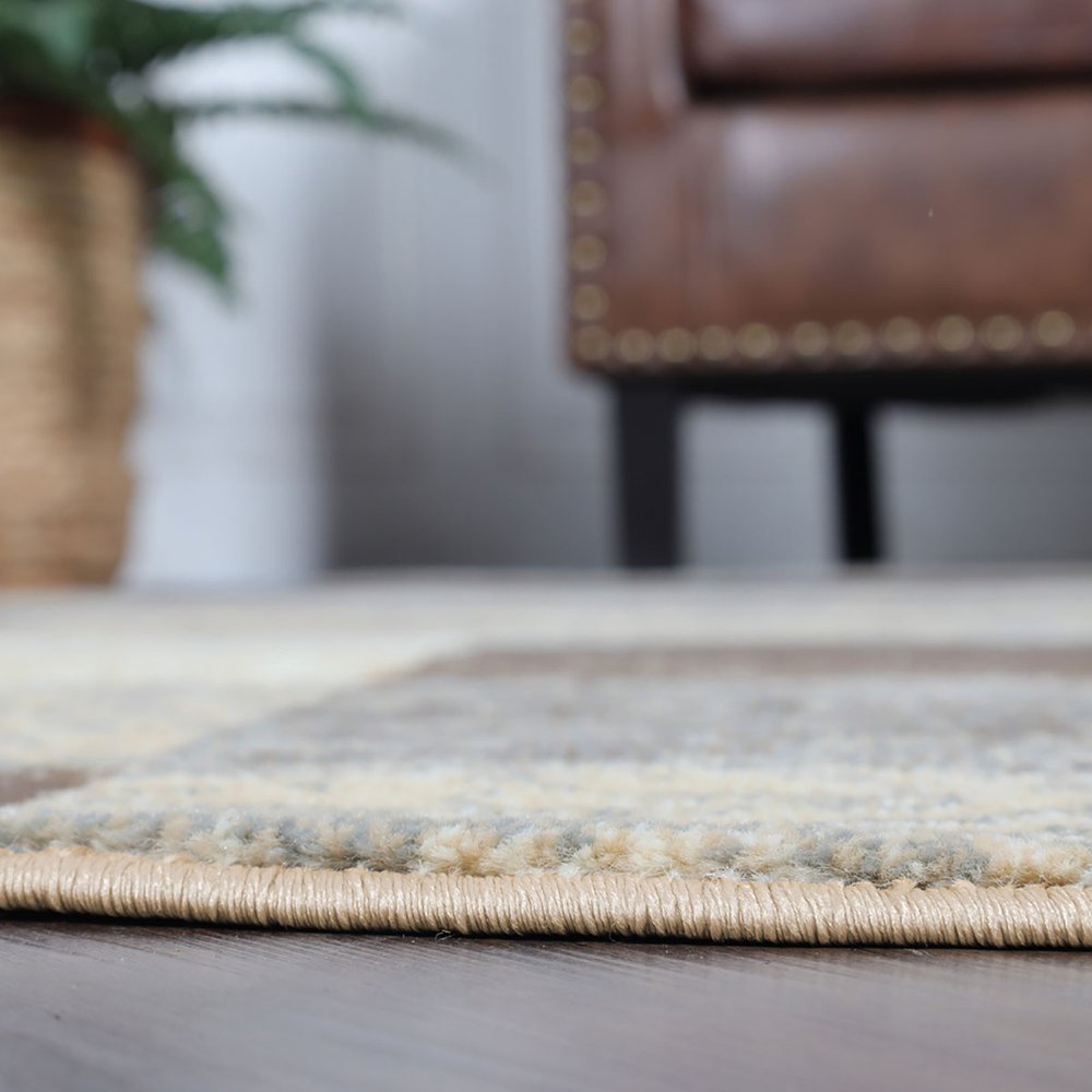 8' Beige Slate Gray And Brown Patchwork Round Rug