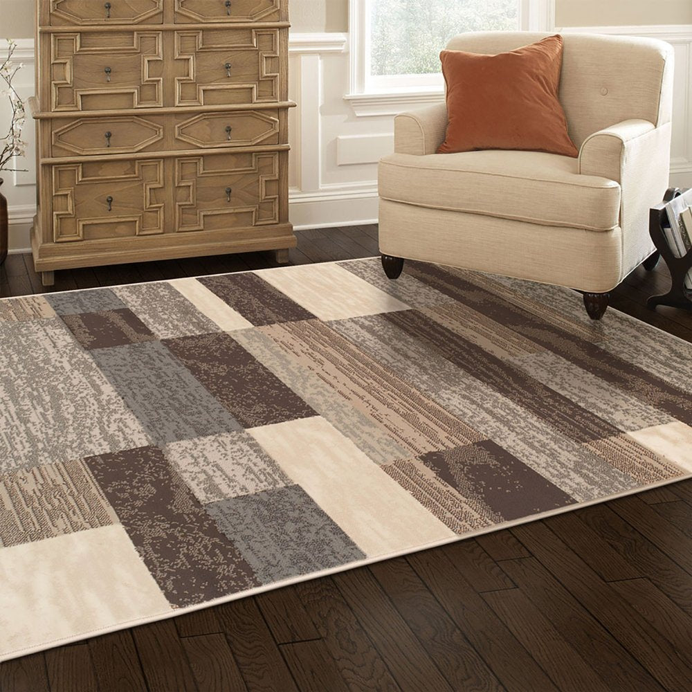 8' X 10' Beige Slate Gray And Brown Patchwork Area Rug