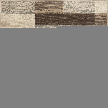 8' Beige Slate Gray And Brown Patchwork Square Rug