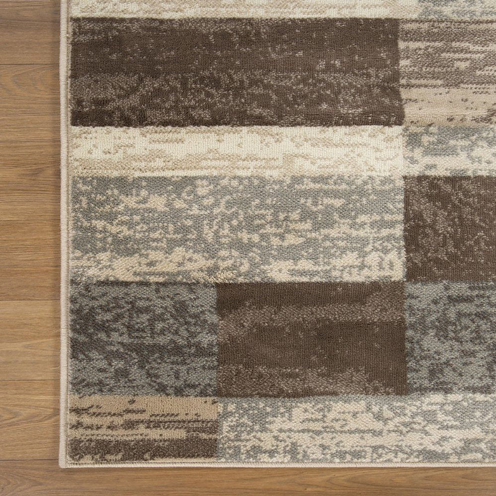 8' Beige Slate Gray And Brown Patchwork Square Rug