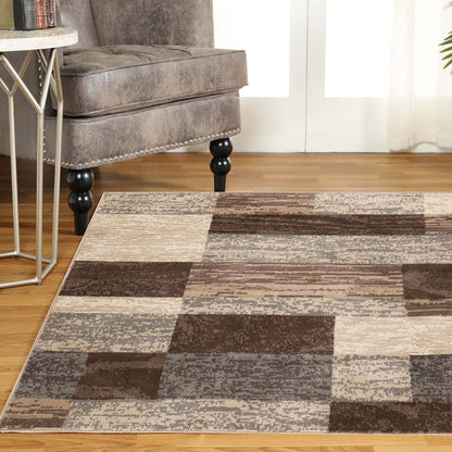 8' Beige Slate Gray And Brown Patchwork Square Rug