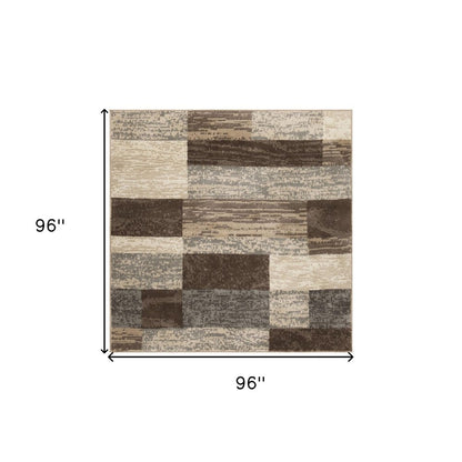 8' Beige Slate Gray And Brown Patchwork Square Rug