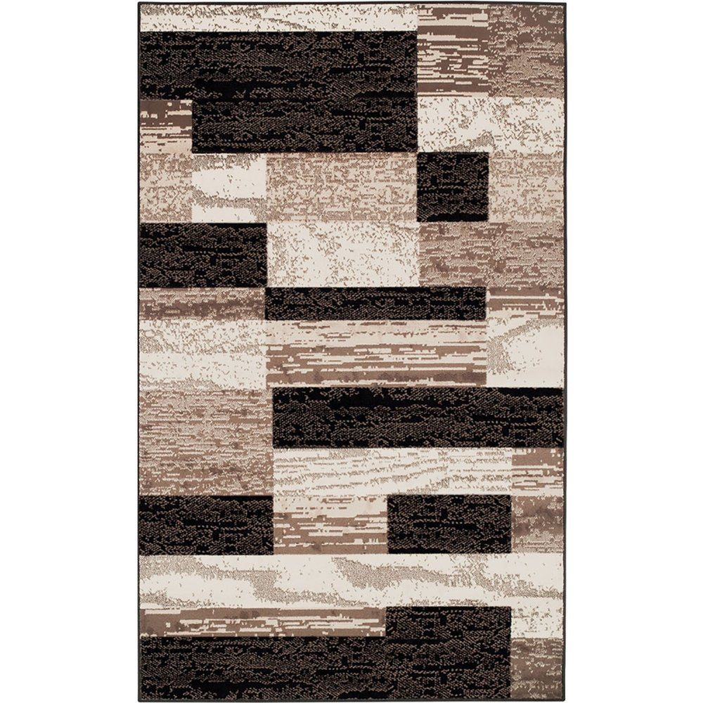 9' X 12' Black Brown And Beige Patchwork Area Rug
