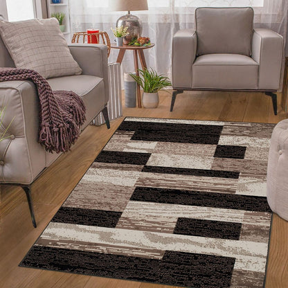 9' X 12' Black Brown And Beige Patchwork Area Rug