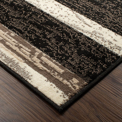 9' X 12' Black Brown And Beige Patchwork Area Rug