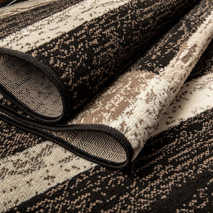 9' X 12' Black Brown And Beige Patchwork Area Rug