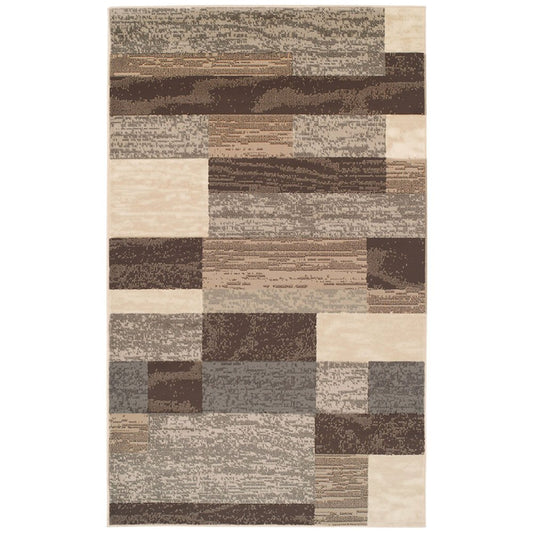 9' X 12' Beige Slate Gray And Brown Patchwork Area Rug