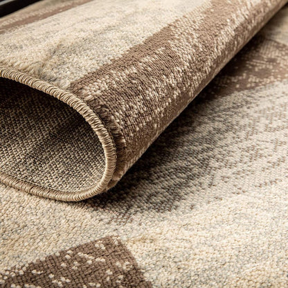 9' X 12' Beige Slate Gray And Brown Patchwork Area Rug