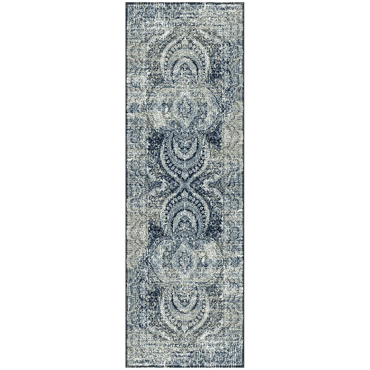 8' Taupe Abstract Power Loom Distressed Stain Resistant Runner Rug