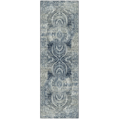 8' Taupe Abstract Power Loom Distressed Stain Resistant Runner Rug