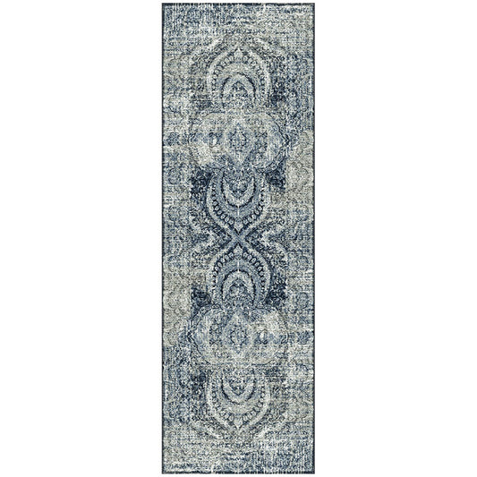 8' Taupe Abstract Power Loom Distressed Stain Resistant Runner Rug