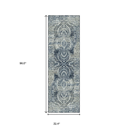 8' Taupe Abstract Power Loom Distressed Stain Resistant Runner Rug