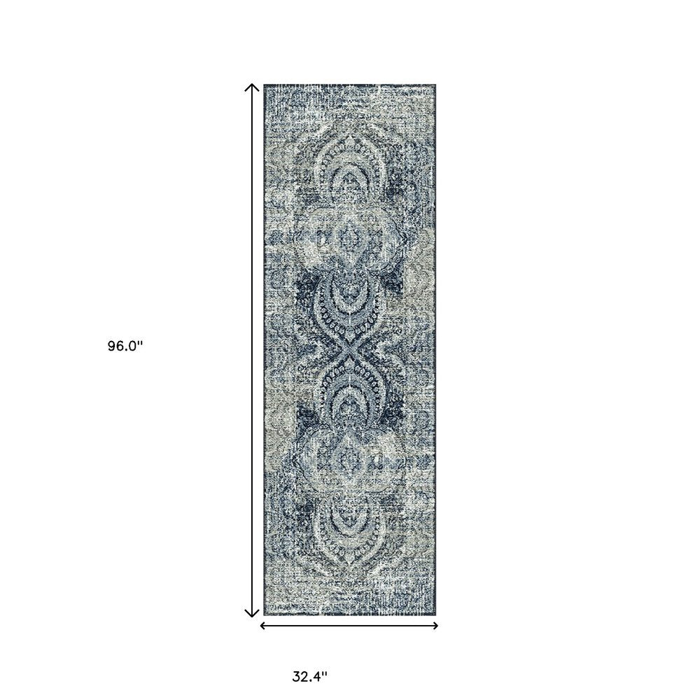 8' Taupe And Ivory Abstract Distressed Runner Rug