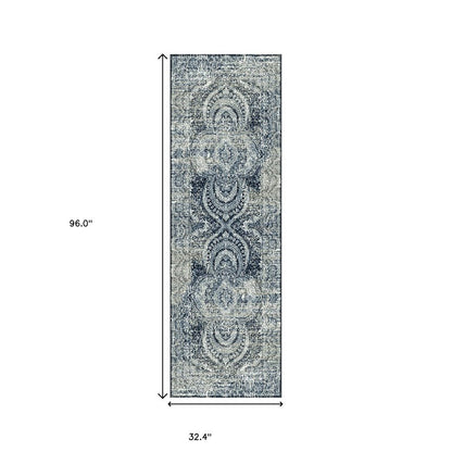 8' Taupe And Ivory Abstract Distressed Runner Rug
