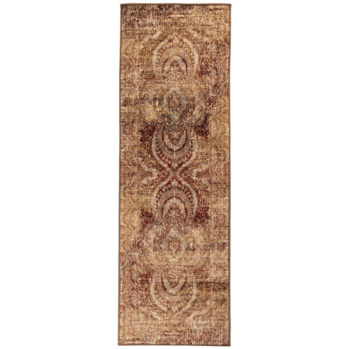 8' Maroon And Gold Abstract Power Loom Distressed Stain Resistant Runner Rug