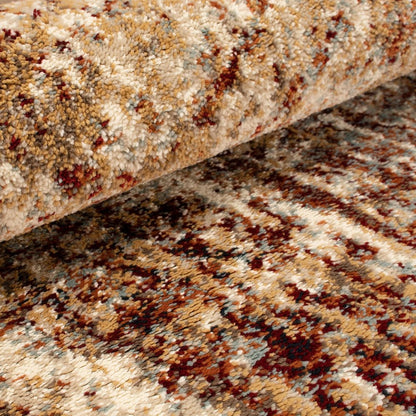 8' Gold And Maroon Abstract Distressed Runner Rug