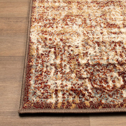 8' Gold And Maroon Abstract Distressed Runner Rug
