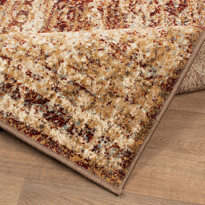 6' X 9' Gold And Maroon Abstract Distressed Area Rug