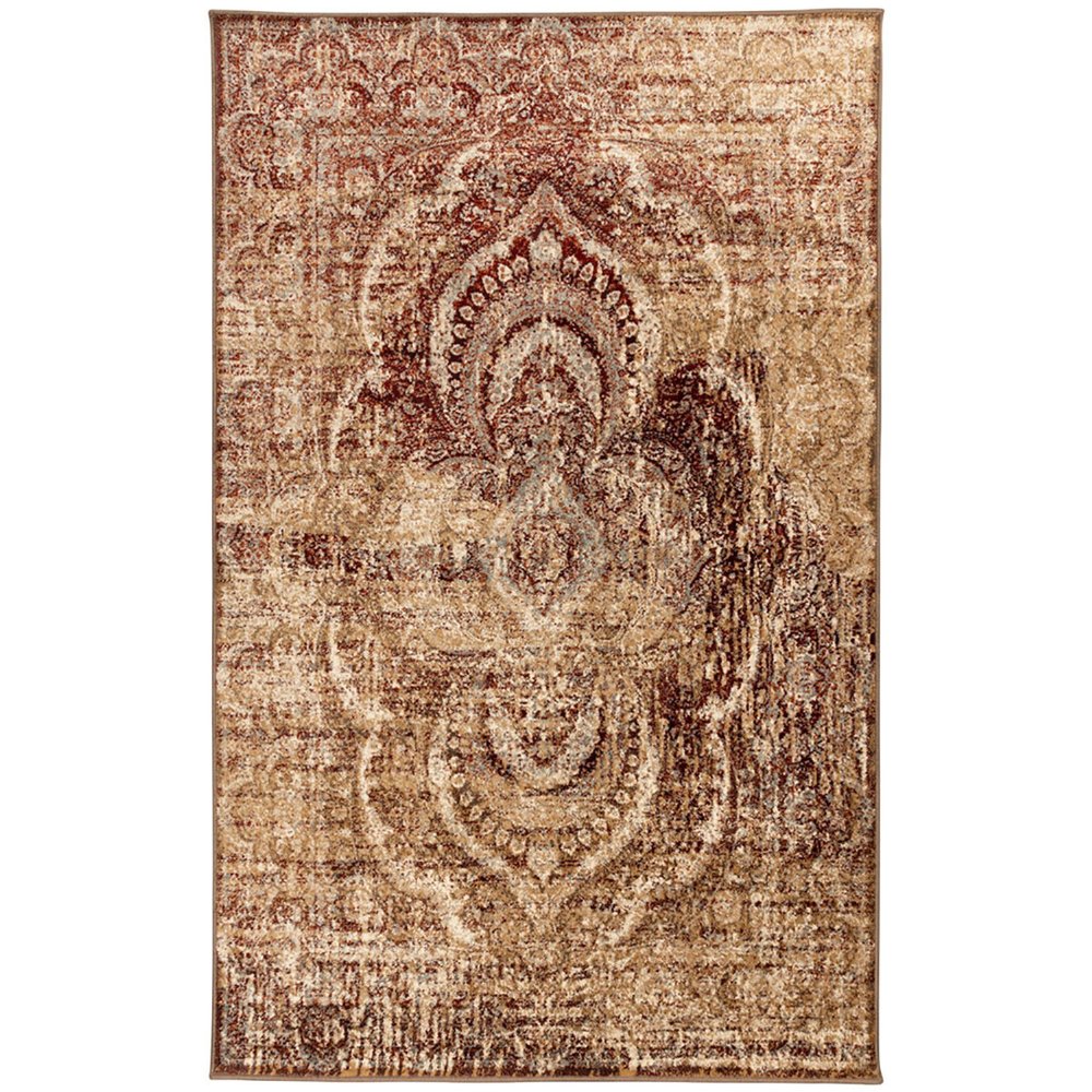 9' X 12' Gold And Maroon Abstract Distressed Area Rug