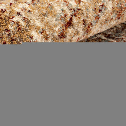 9' X 12' Gold And Maroon Abstract Distressed Area Rug