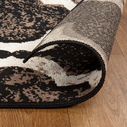 12' Brown Black And Ivory Quatrefoil Distressed Runner Rug