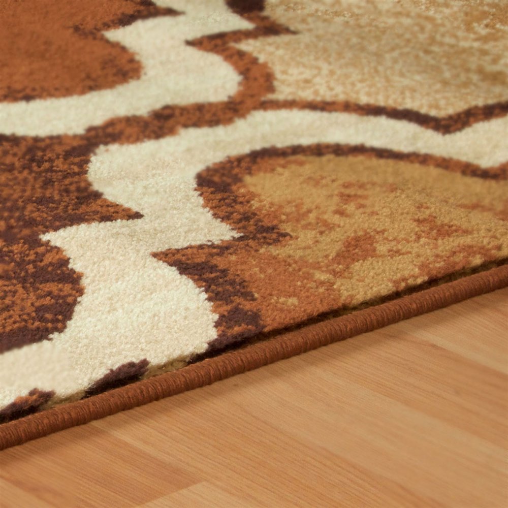 8' Brown And Ivory Quatrefoil Distressed Runner Rug