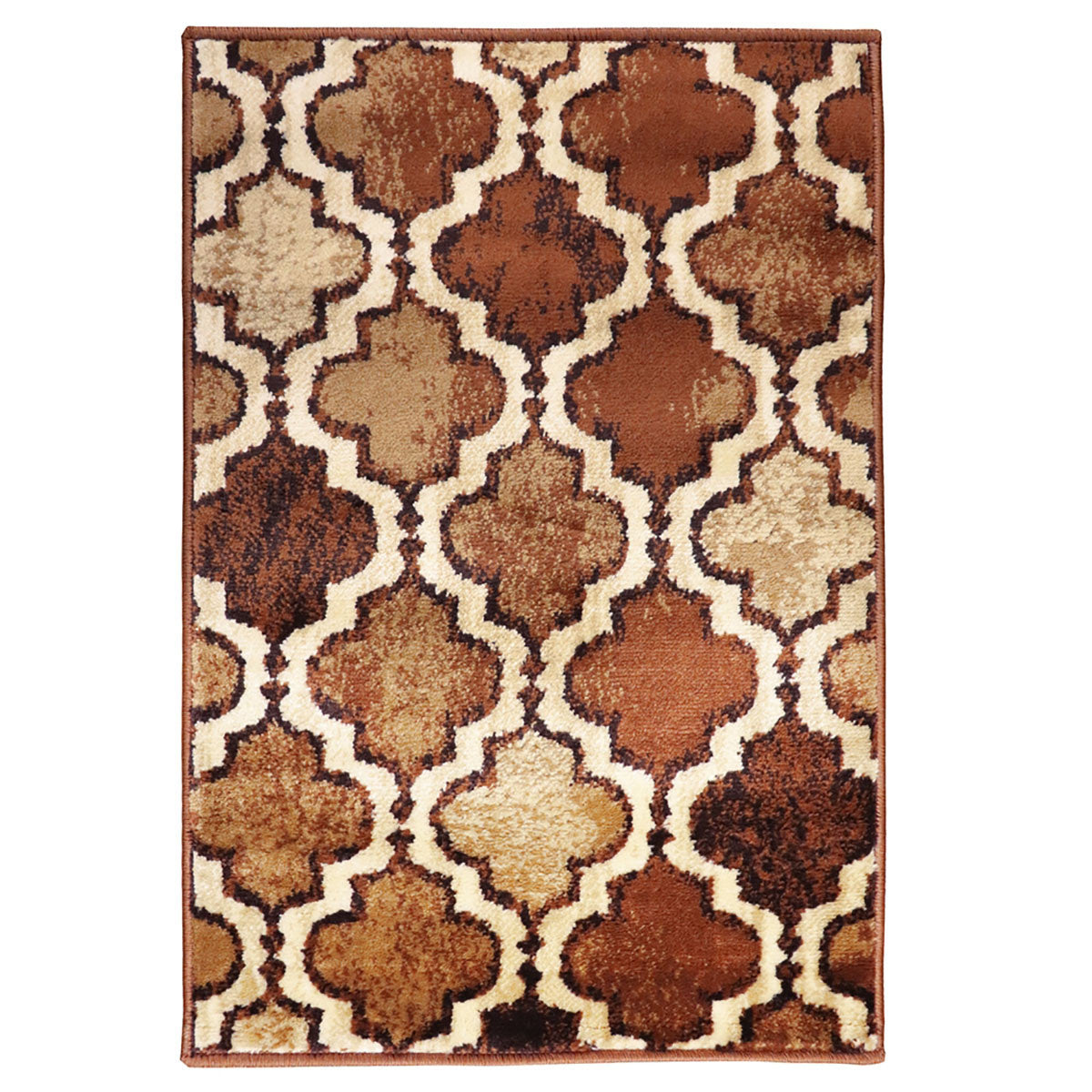 2' X 3' Brown Quatrefoil Power Loom Distressed Stain Resistant Area Rug